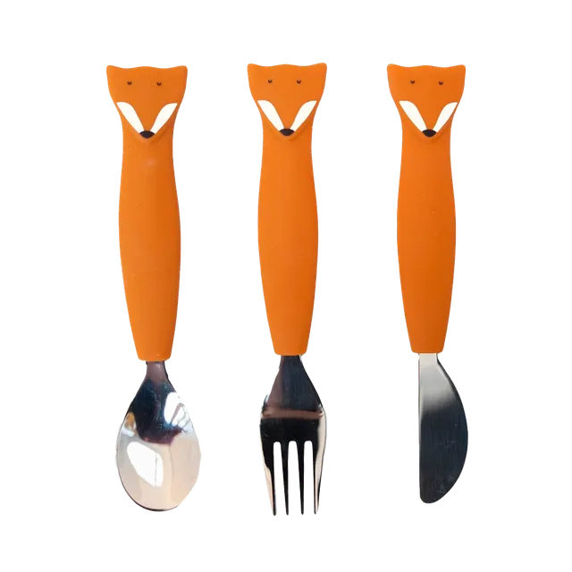 Trixie Baby Couverts 3 pièces en silicone Mr. Fox antidérapants