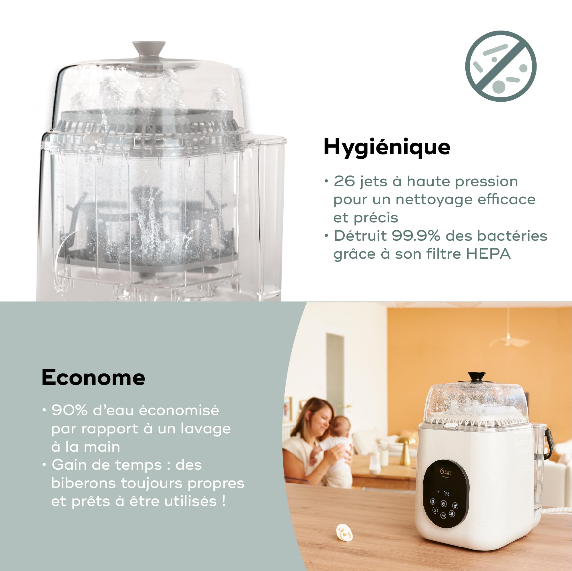Babymoov Nutribaby / Duo Meal NutriWash lave-biberon électrique 4-en-1 beige