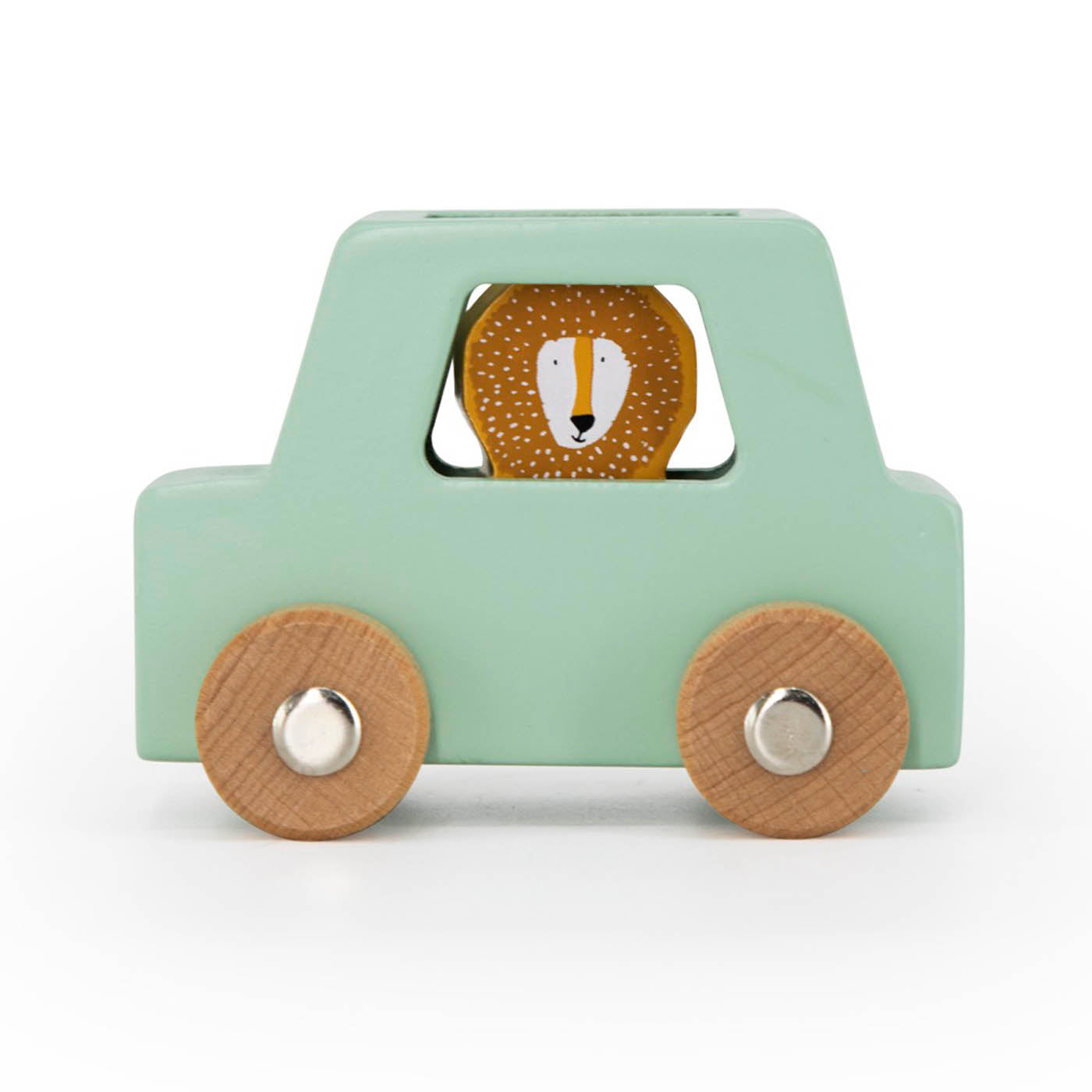 Trixie Baby Jouets à roulettes Set de voitures en bois animaux 4 animaux 3 voitures