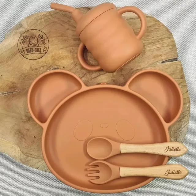 Baby-Crea Coffret repas bébé Coffret Repas Bébé Personnalisé Assiette Panda bleu marine