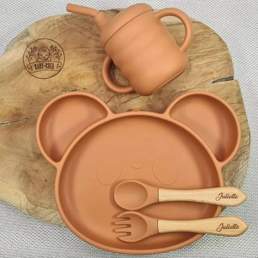Baby-Crea Coffret repas bébé Coffret Repas Bébé Personnalisé Assiette Panda bleu marine