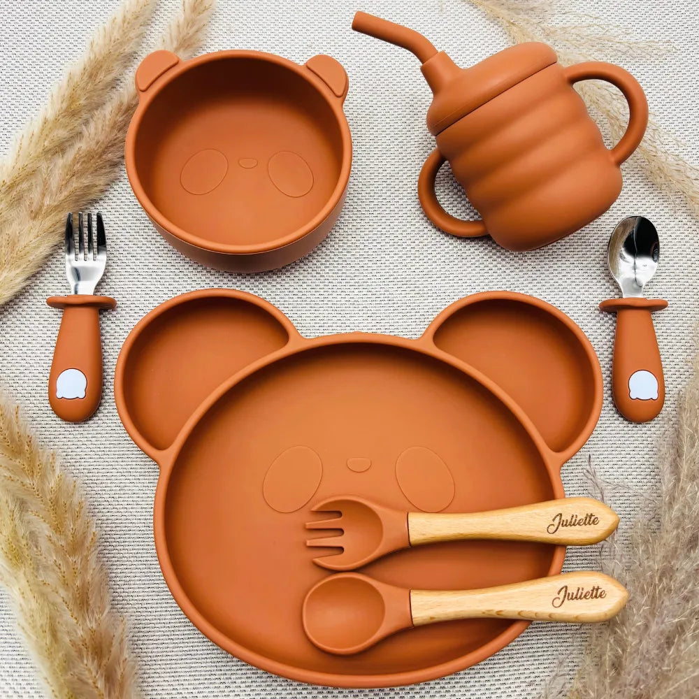 Baby-Crea Coffret repas bébé set repas ours vert olive personnalisé