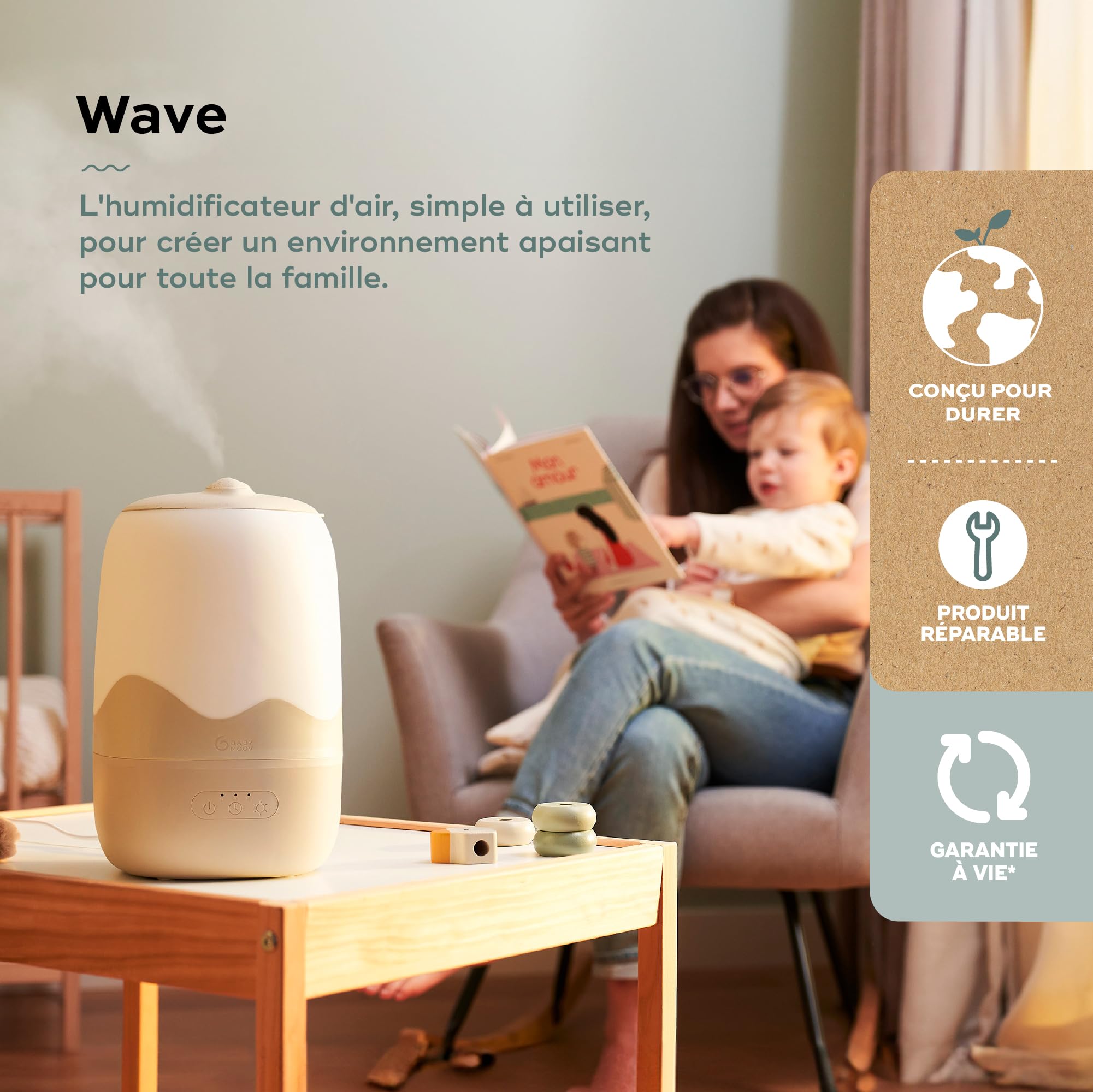 Babymoov YOO Wave humidificateur bébé vapeur froide 4 L, 26 h, silencieux