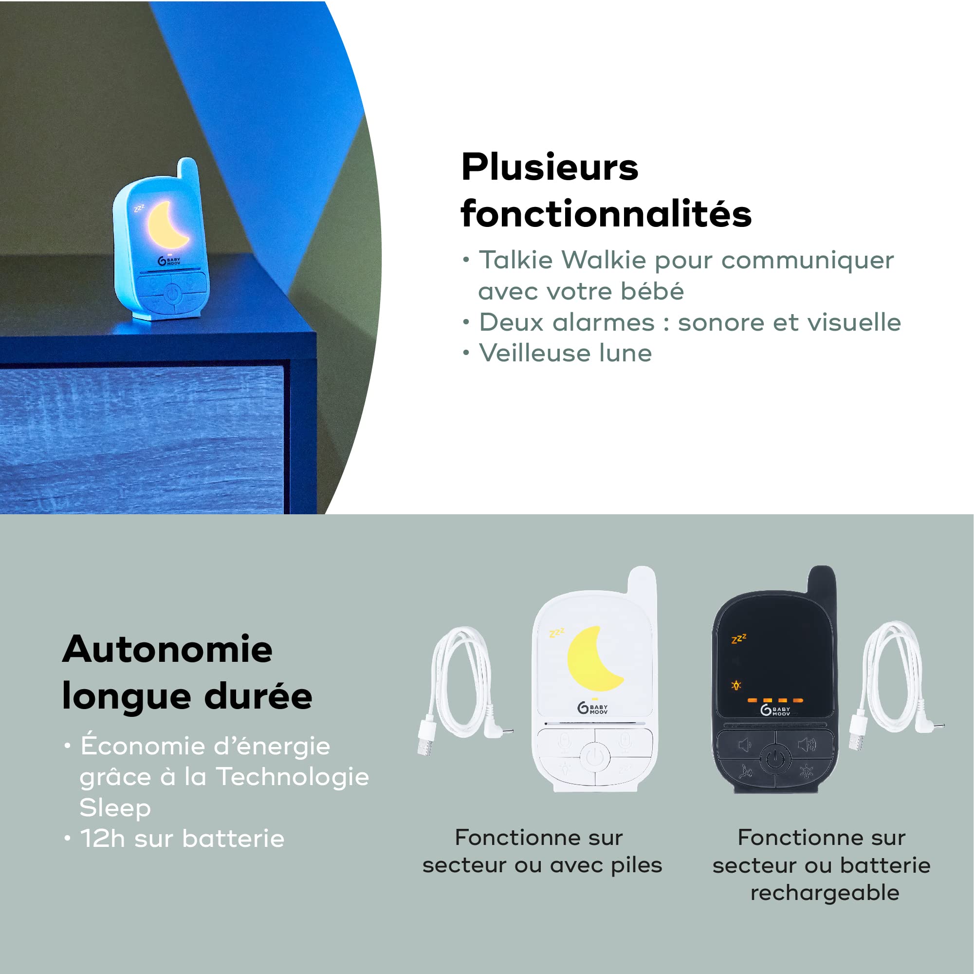 Babymoov YOO Handy Care babyphone audio portée 500 m avec veilleuse