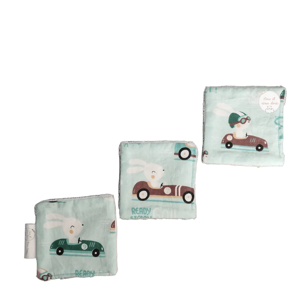 Rose et rêves dorés Lingettes en voiture lot de 3 en éponge bambou