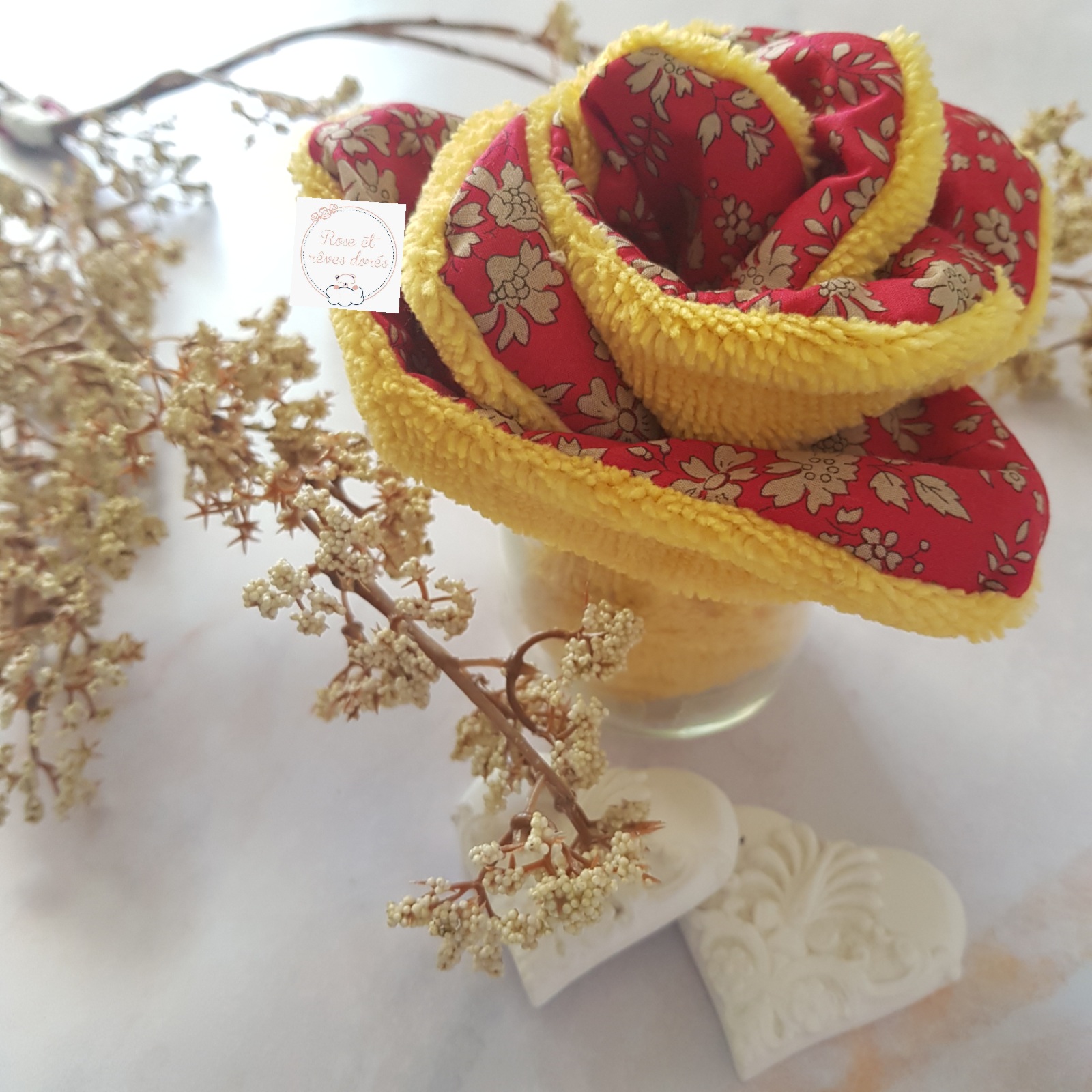 Rose et rêves dorés Fleur de lingettes Capel rouge lingettes x4 coton bambou
