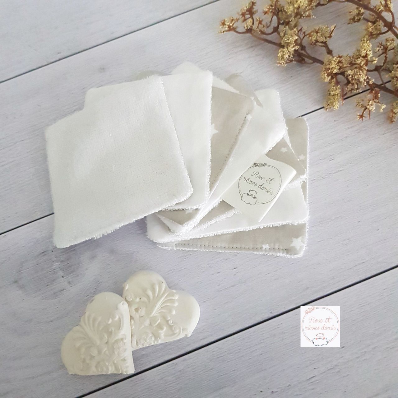 Rose et rêves dorés Nougatine lingettes lavables lot de 3 coton bambou