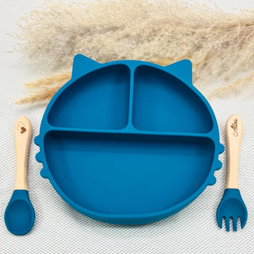 Baby-Crea Coffret repas bébé assiette chat rose pâle personnalisé