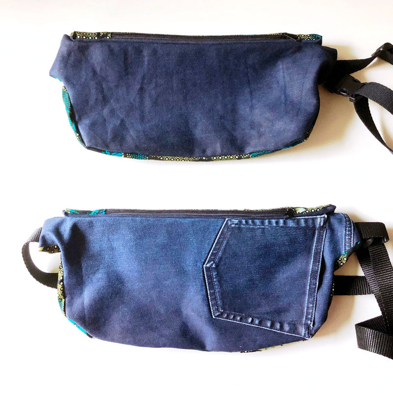 Piolou Le Sac Banane La banane wax fleurs bleues sac banane PM