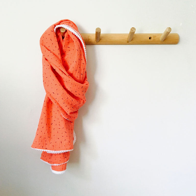 PIOLOU Le foulard Foulard double gaze de coton corail foulard pompons