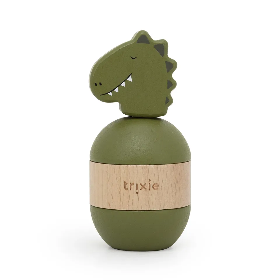 Trixie Baby Jouets à empiler jouet d’empilage avec hochet Mr. Dino en bois
