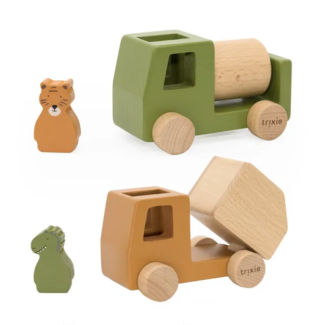 Trixie Baby Jouets à roulettes Jeu de voitures de chantier animaux en bois