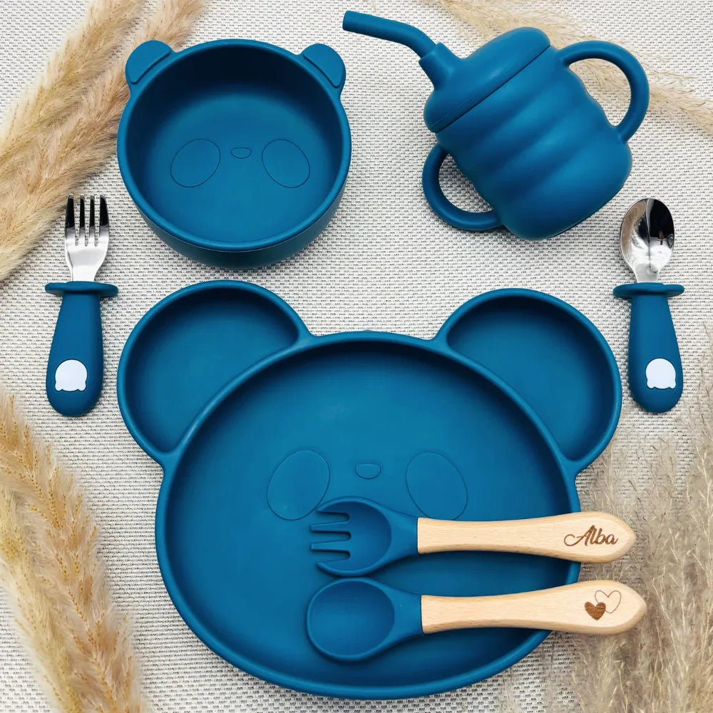 Baby-Crea Coffret repas bébé set repas ours vert olive personnalisé