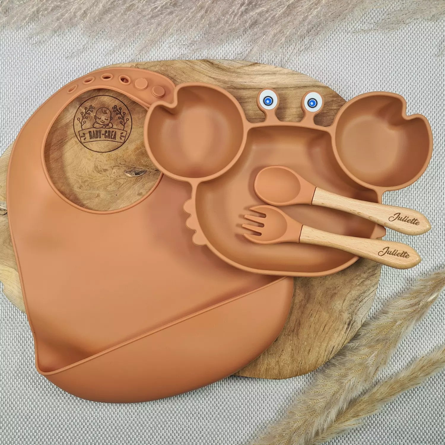 Baby-Crea Coffret repas bébé assiette Crabe Rouge tomette