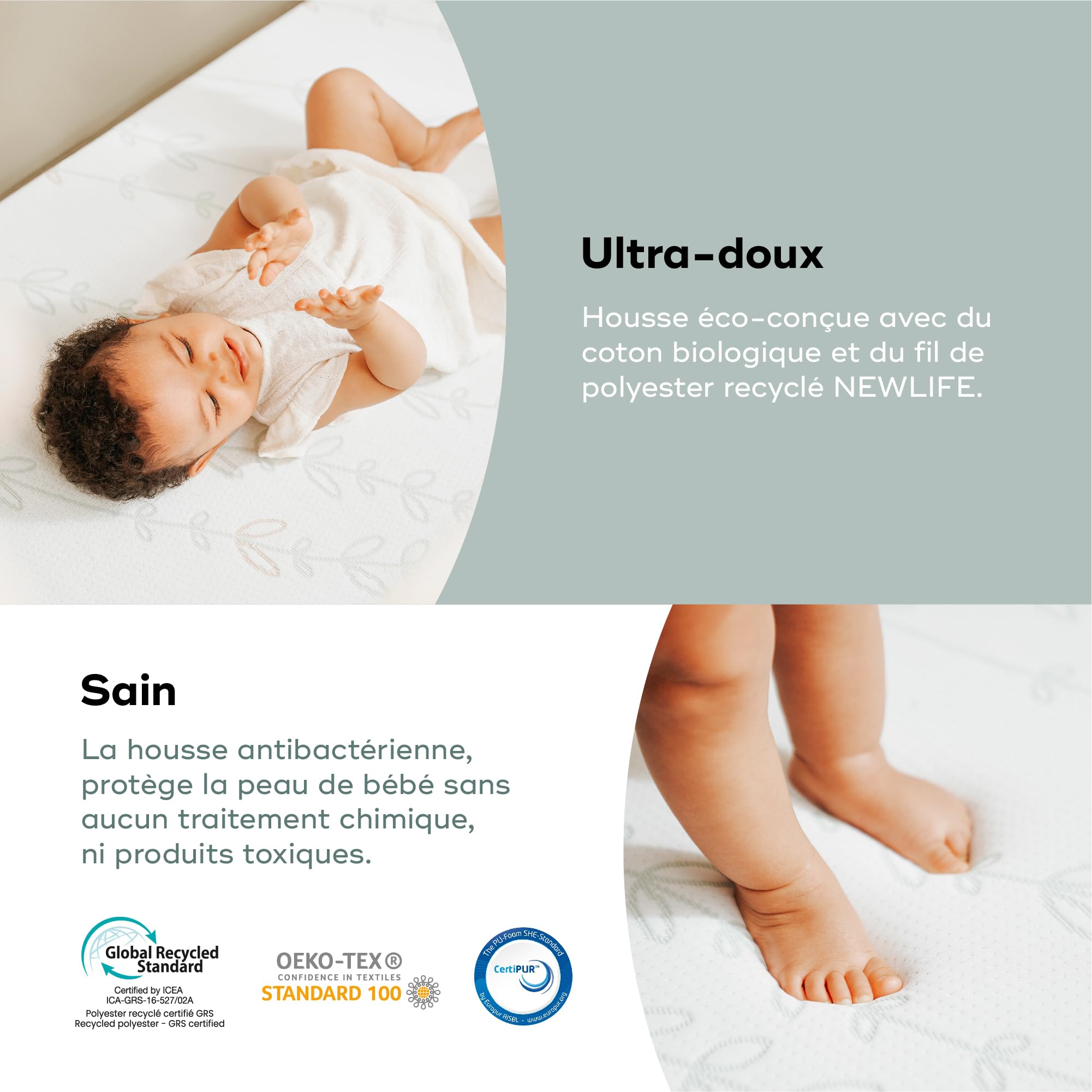 Babymoov Moov / Moov & Cosy'Lite Antibactérien matelas bébé 60 × 120 cm
