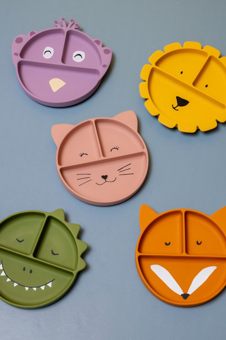 Trixie Baby Vaisselle Assiette avec ventouse en silicone et compartiments Mrs. Peacock