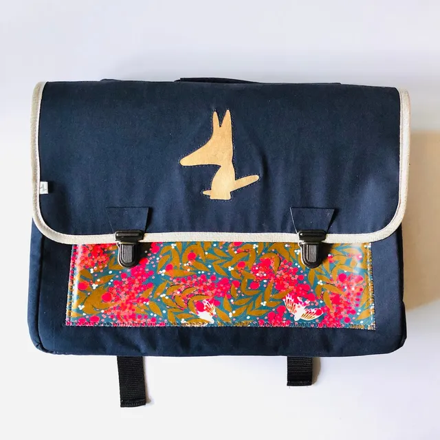 PIOLOU Le Cartable Primaire Cartable fleurs oiseaux bleu marine renforcé