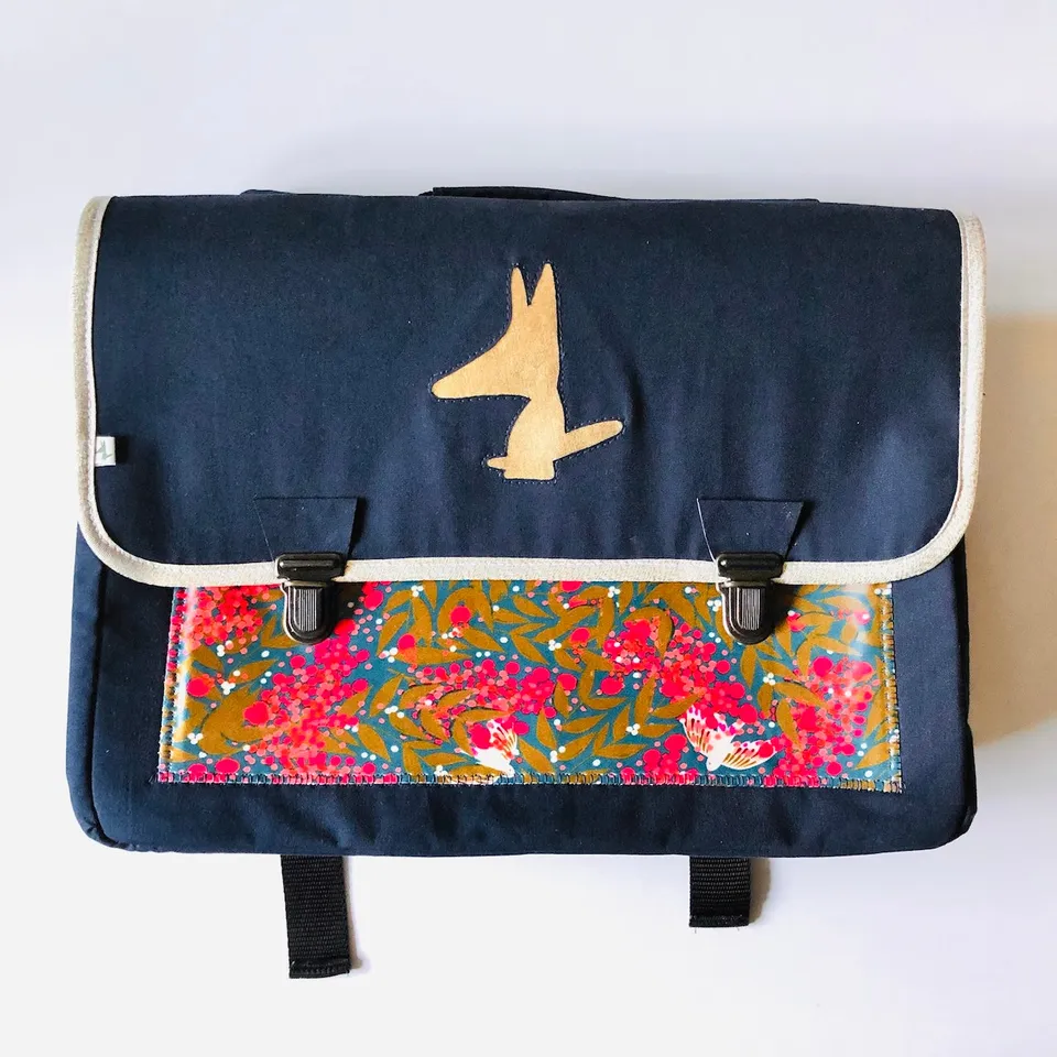 PIOLOU Le Cartable Primaire Cartable fleurs oiseaux bleu marine renforcé