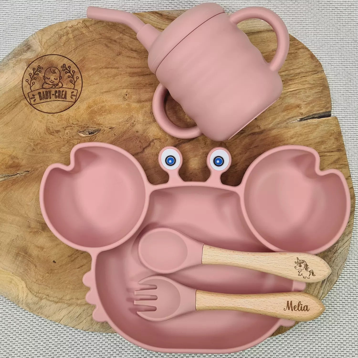 Baby-Crea Coffret repas bébé Assiette Crabe, Tasse & Couverts bleu marine
