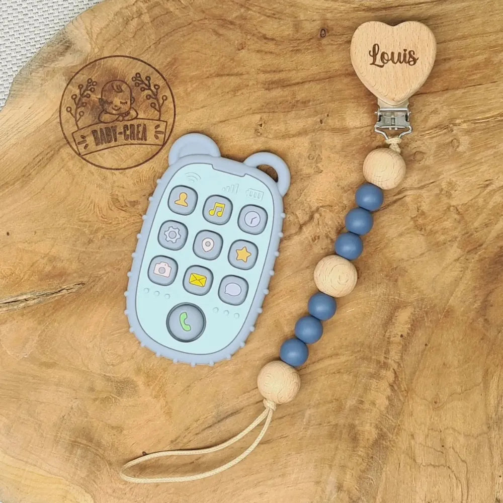 Baby-Crea Coffret naissance personnalisé attache tétine et anneau beige