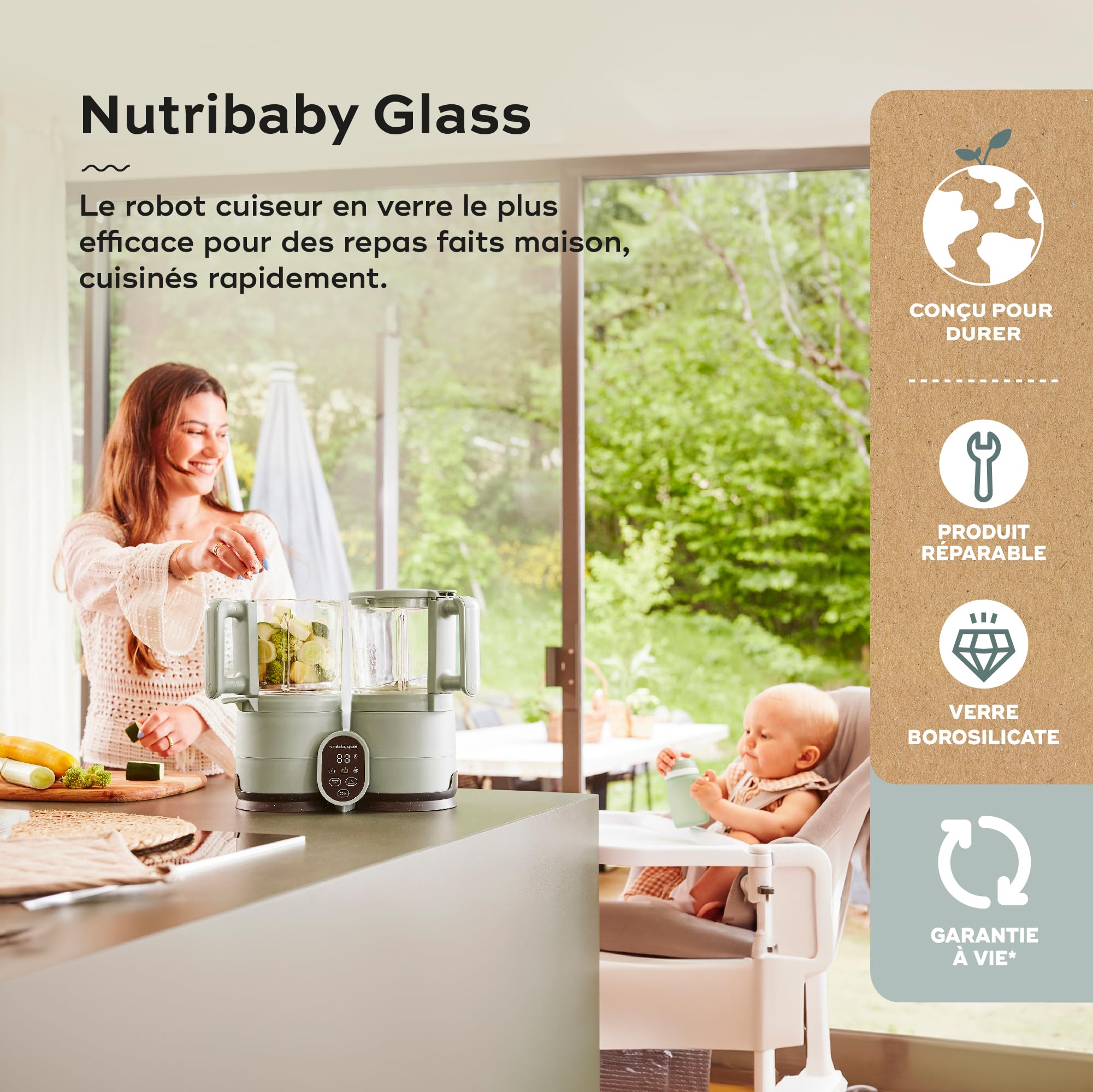 Babymoov Nutribaby Glass robot cuiseur bébé 1,9 L vert céladon