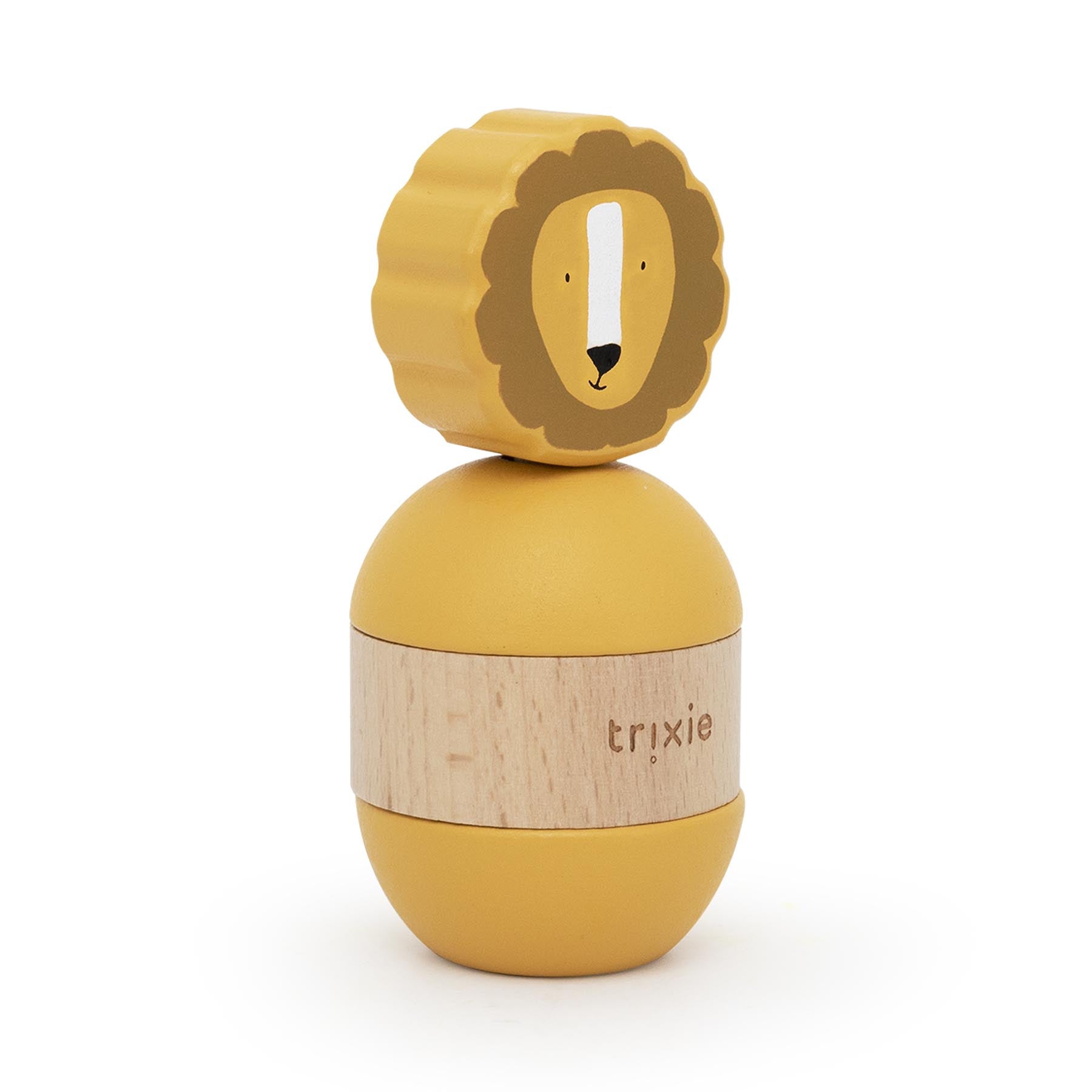 Trixie Baby Jouets à empiler Jouet d’empilage avec hochet en bois Mr. Lion