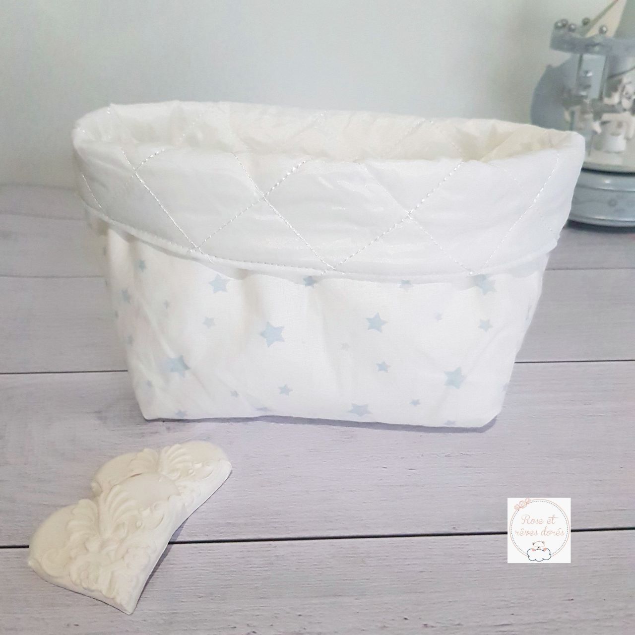 Rose et rêves dorés Dragée panière réversible moyenne étoiles bleues