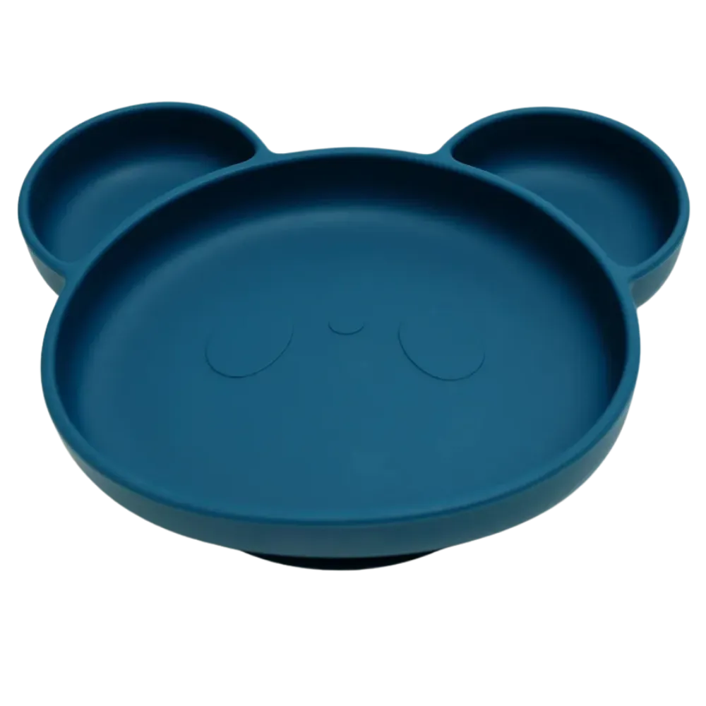 Baby-Crea Vaisselle Bébé assiette panda à ventouse vert olive silicone