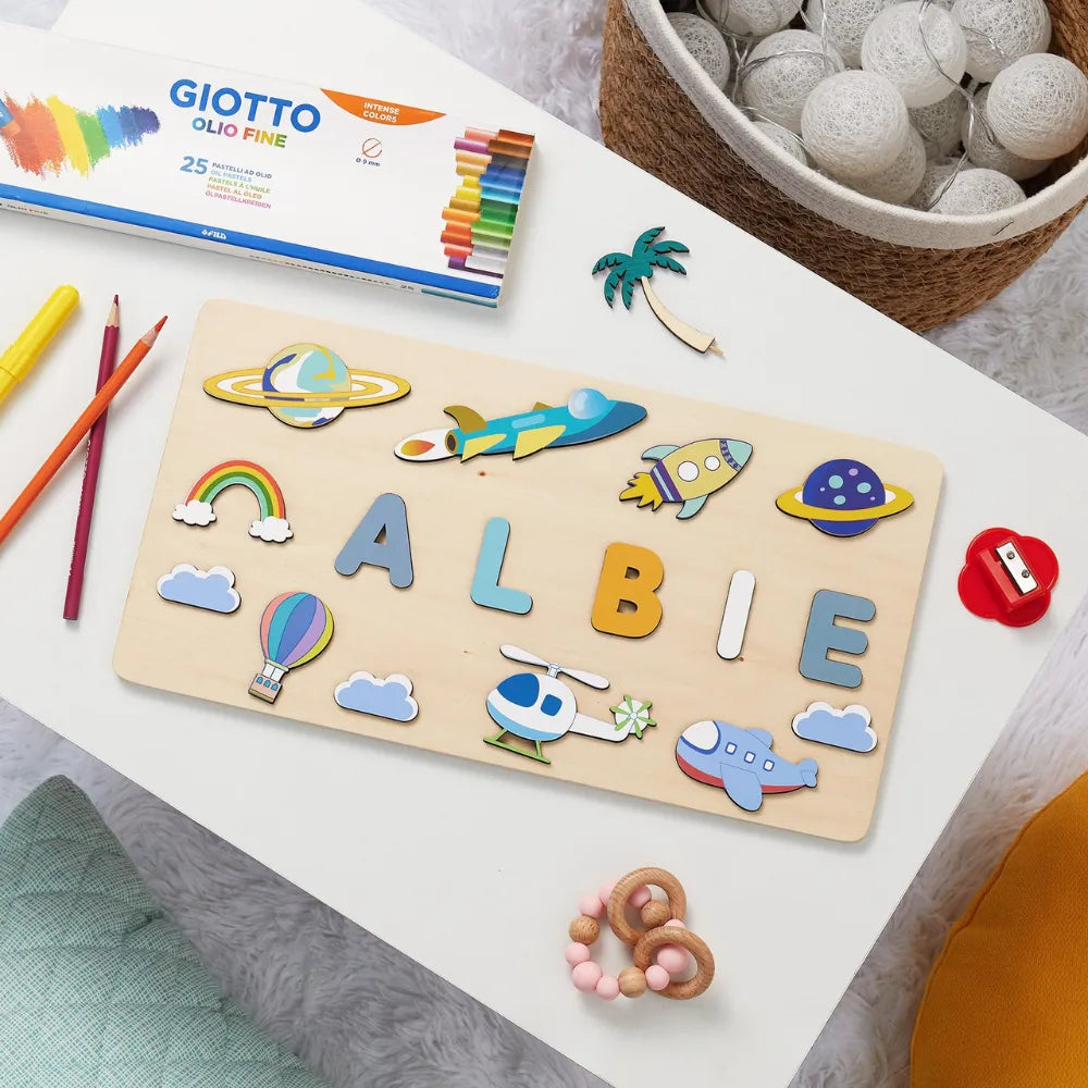 Baby-Crea Puzzle bébé en bois personnalisé Ciel & Espace puzzle prénom