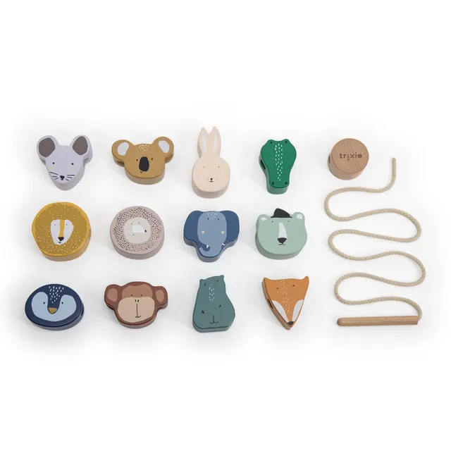 Trixie Baby Jouets d'activités Perles en bois animaux à enfiler