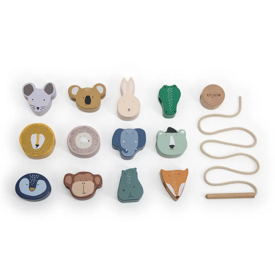 Trixie Baby Jouets d'activités Perles en bois animaux à enfiler