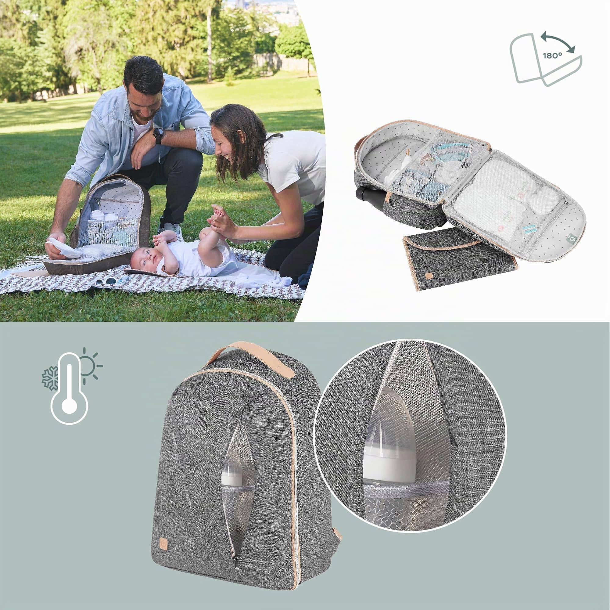 Babymoov Le Pyla sac à dos à langer Smokey 17 L avec poche isotherme