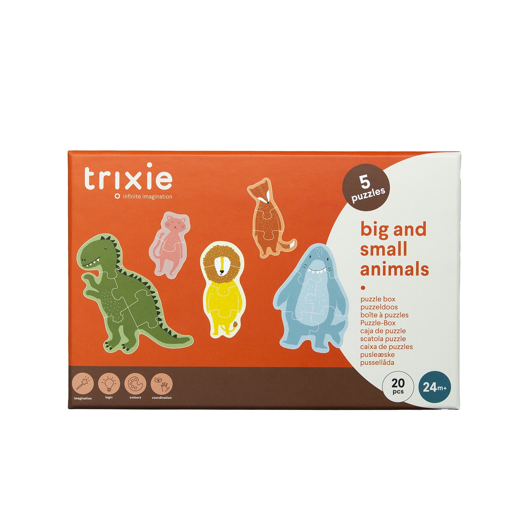 Trixie Baby Jeux, puzzles & livres Boîte à puzzles - petits et grands animaux - 5 puzzles