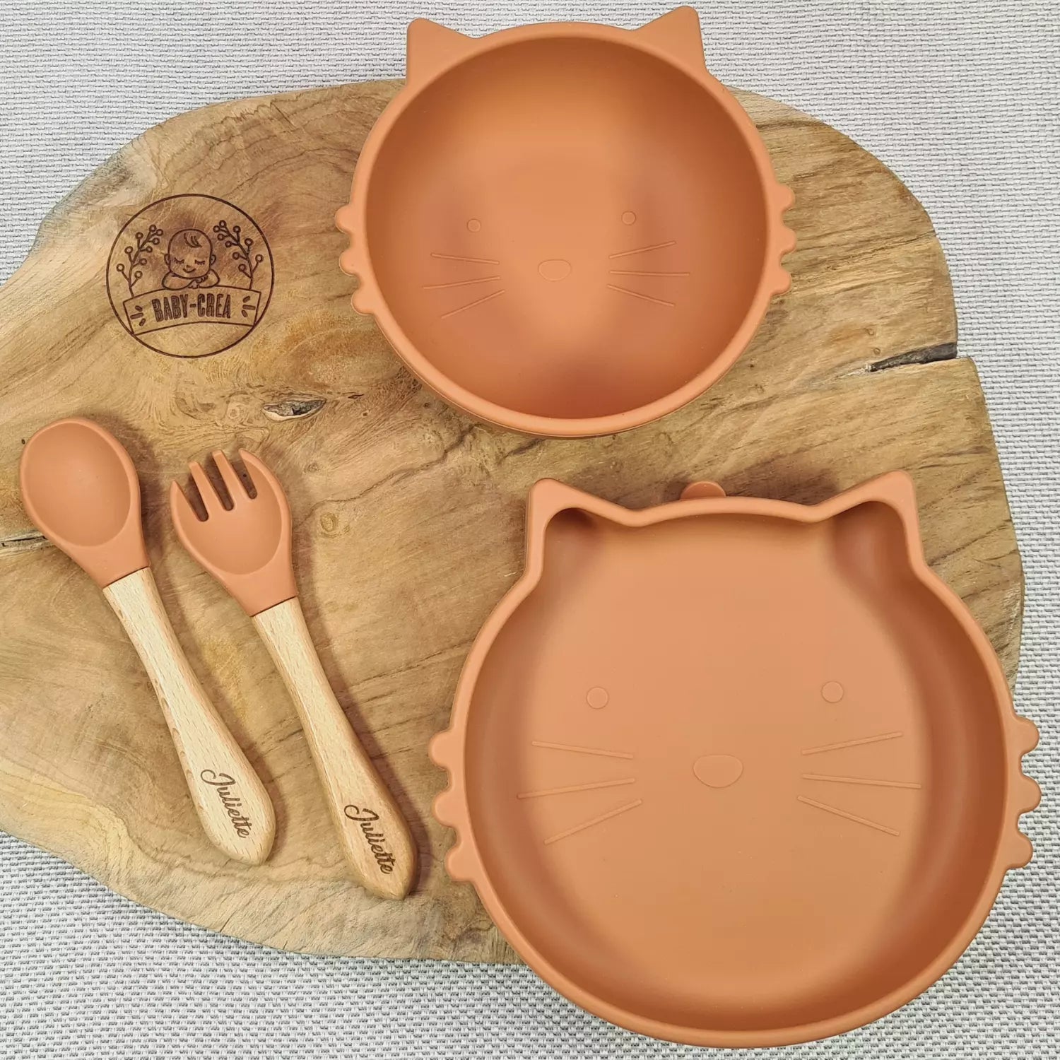 Baby-Crea Coffret repas bébé Chat bleu marine personnalisé