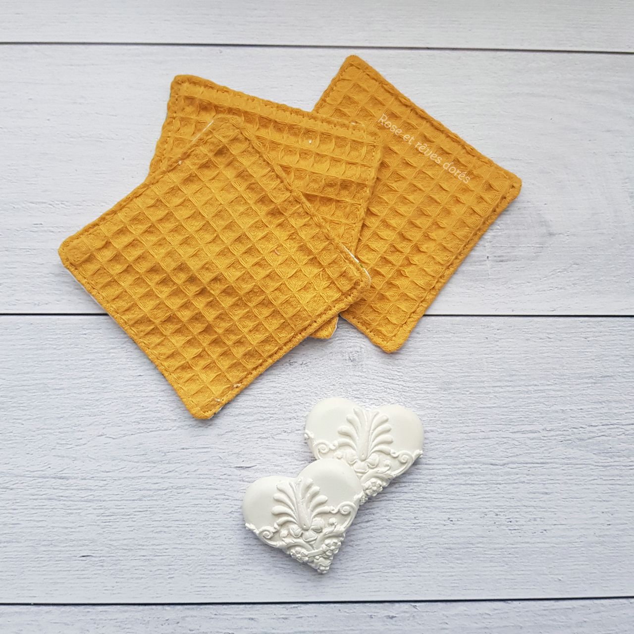 Rose et rêves dorés Lingettes, serviette visage, gants Lot de 3 lingettes Petits compagnons lavables