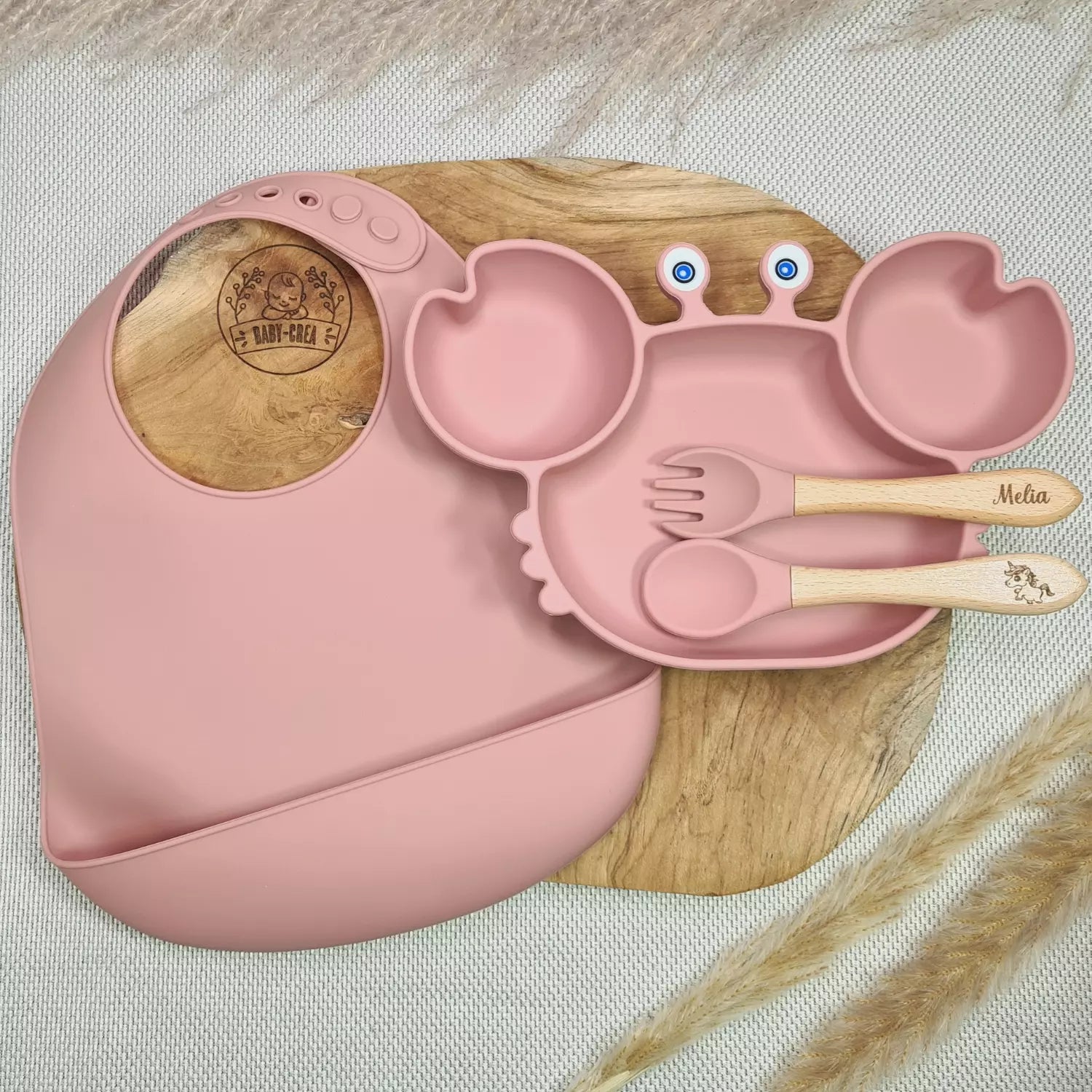 Baby-Crea Coffret repas bébé assiette Crabe Rouge tomette