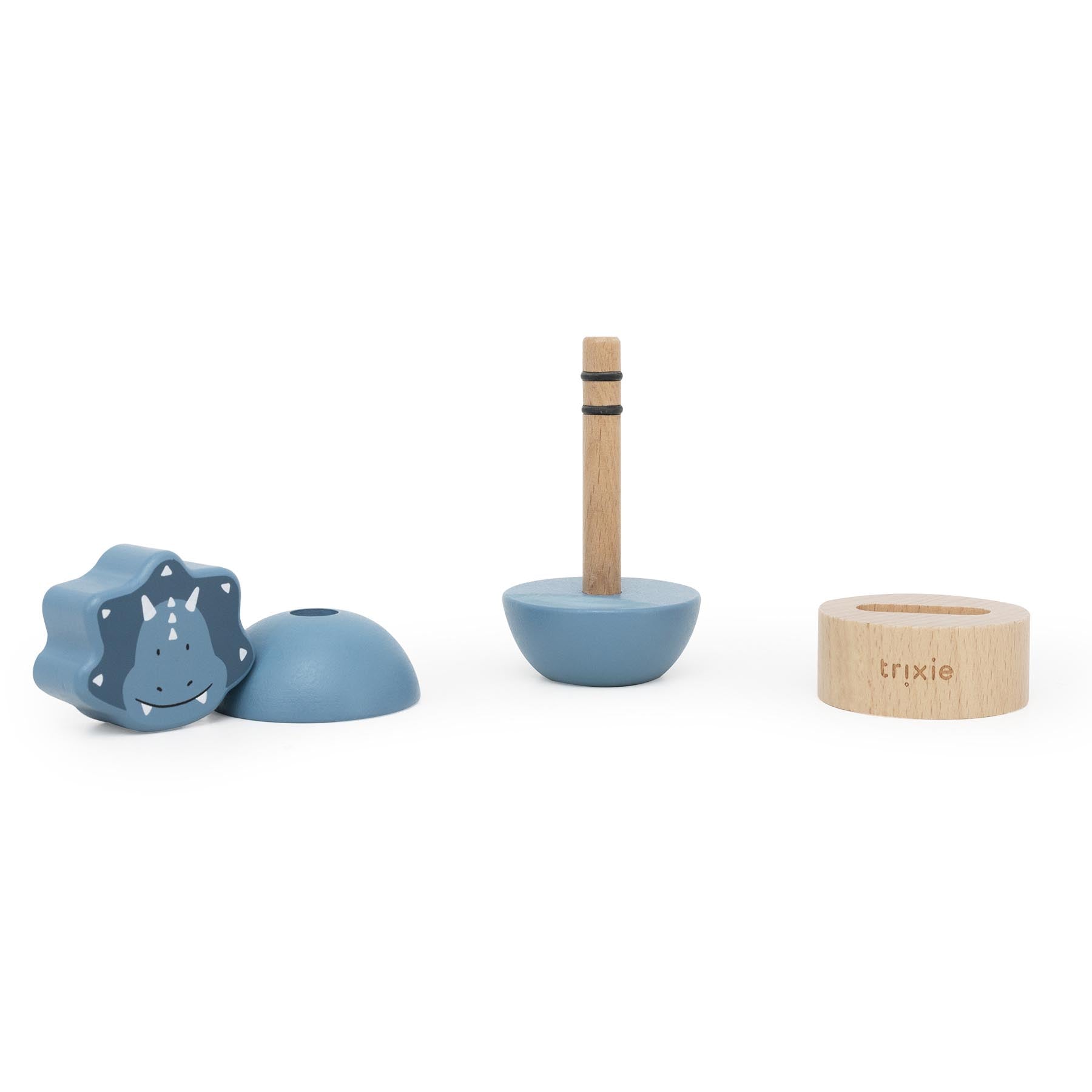 Trixie Baby Jouets à empiler Mr. Triceratops jouet d’empilage en bois avec hochet