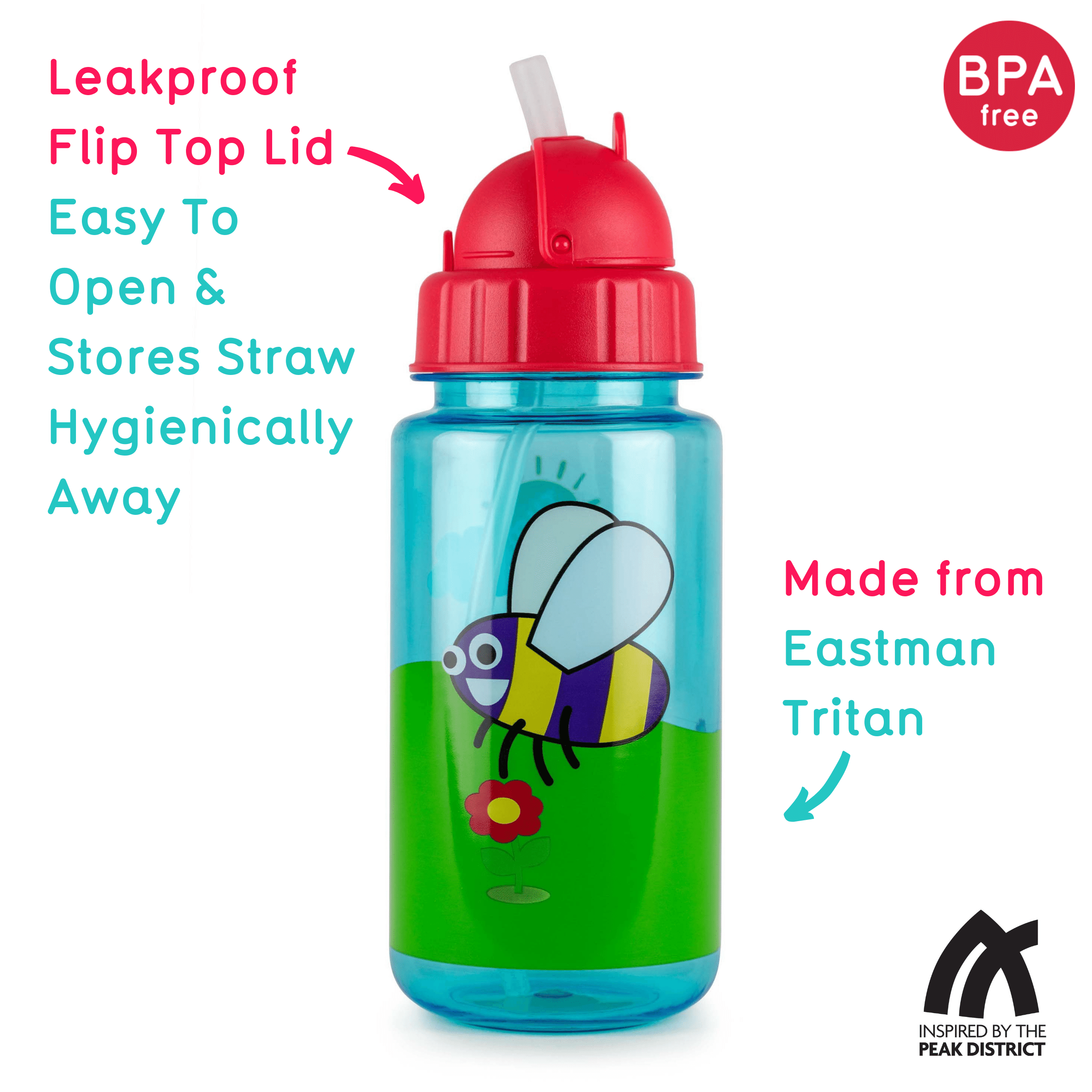Tum Tum Water Bottles Bugs gourde enfant 400 ml, avec paille