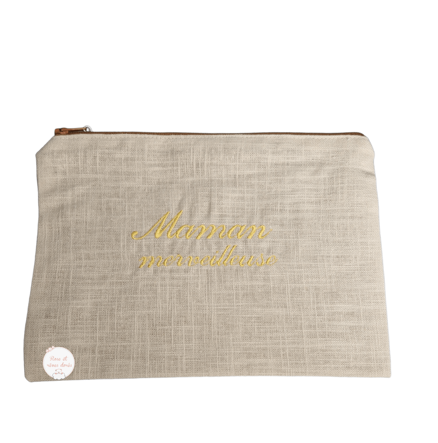 Rose et rêves dorés Pochette Maman merveilleuse pochette brodée