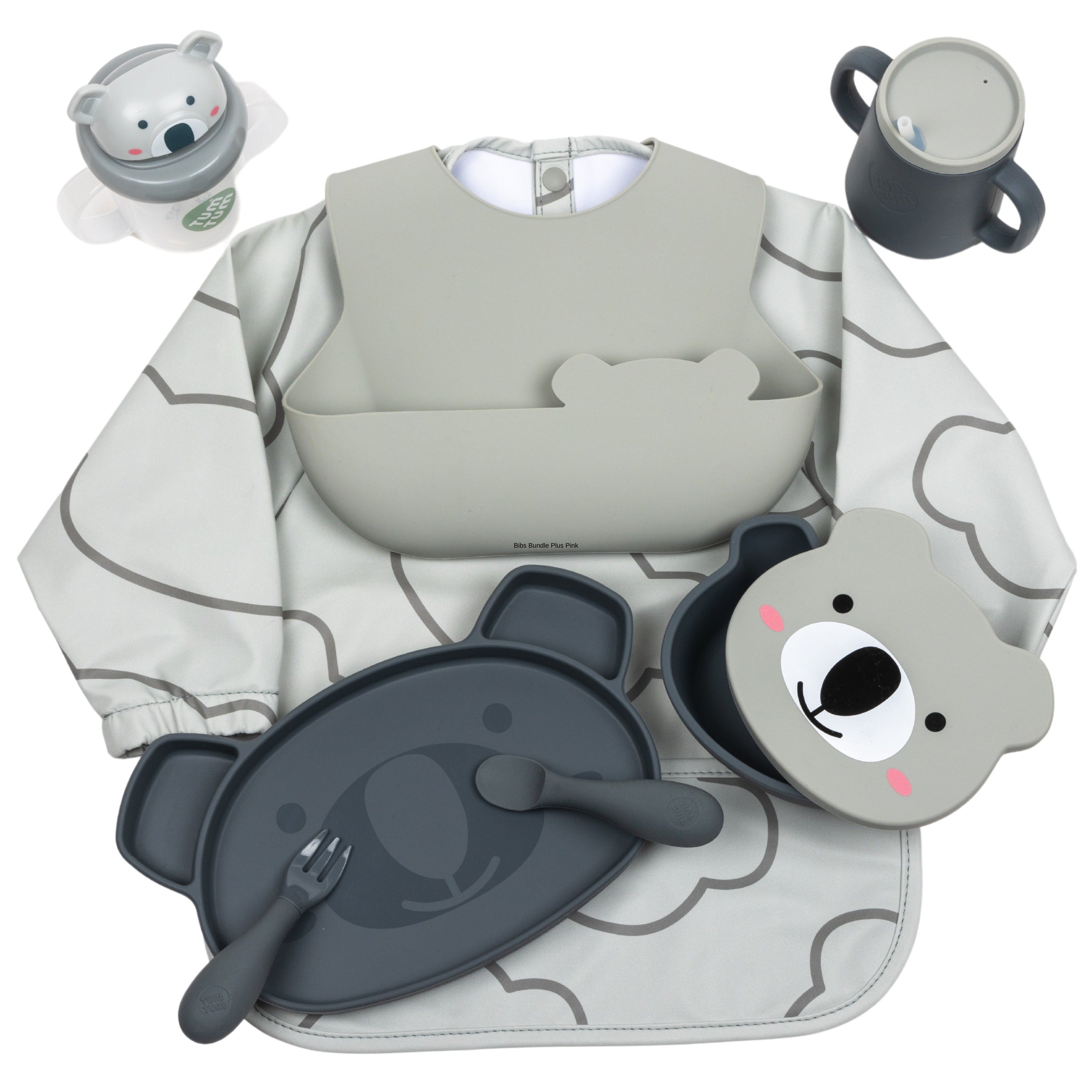 Tum Tum Weaning Baby Weaning Bibs Bundle Plus Grey coffret repas bébé gris