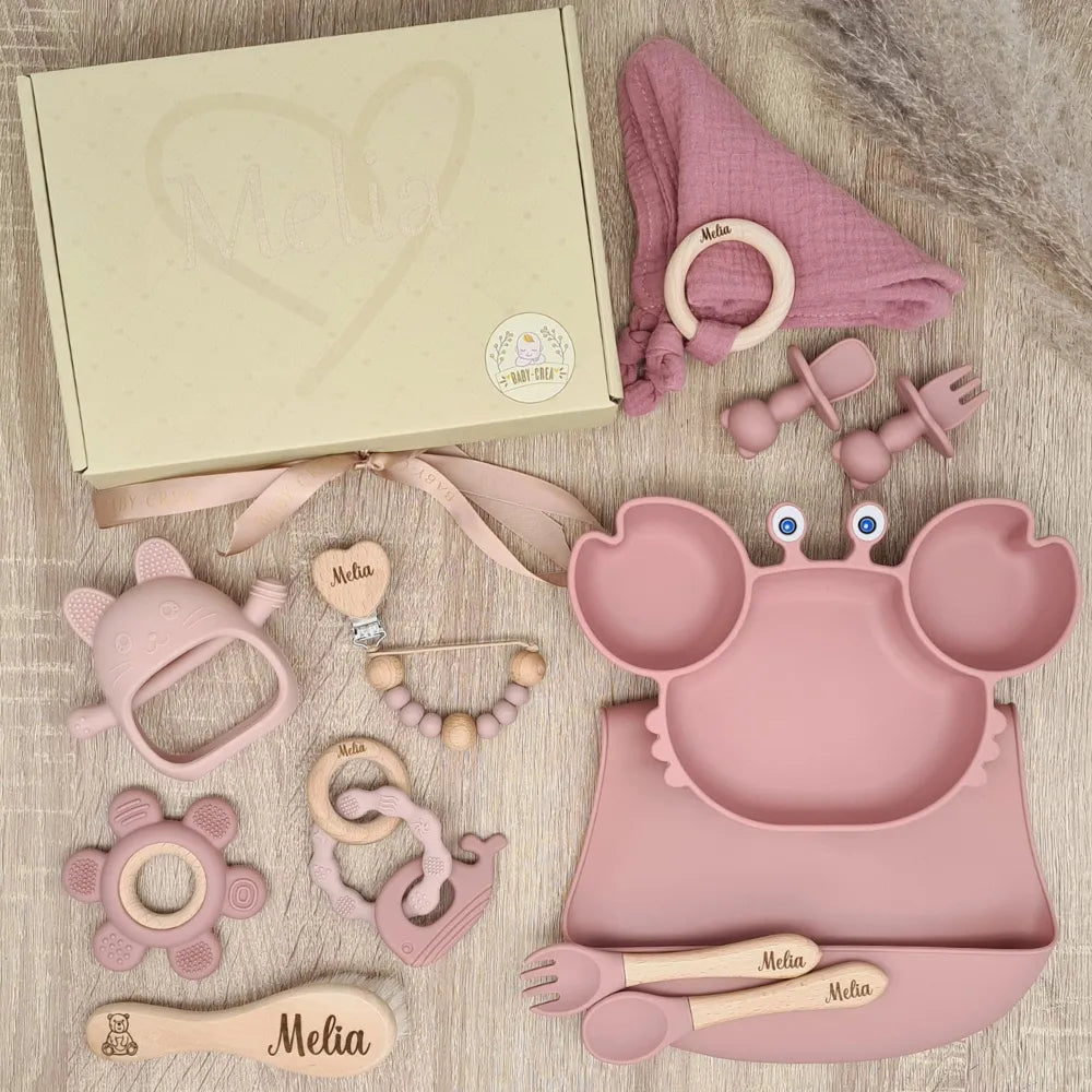 Baby-Crea Coffret naissance personnalisé Crabe 12 pièces Vert olive
