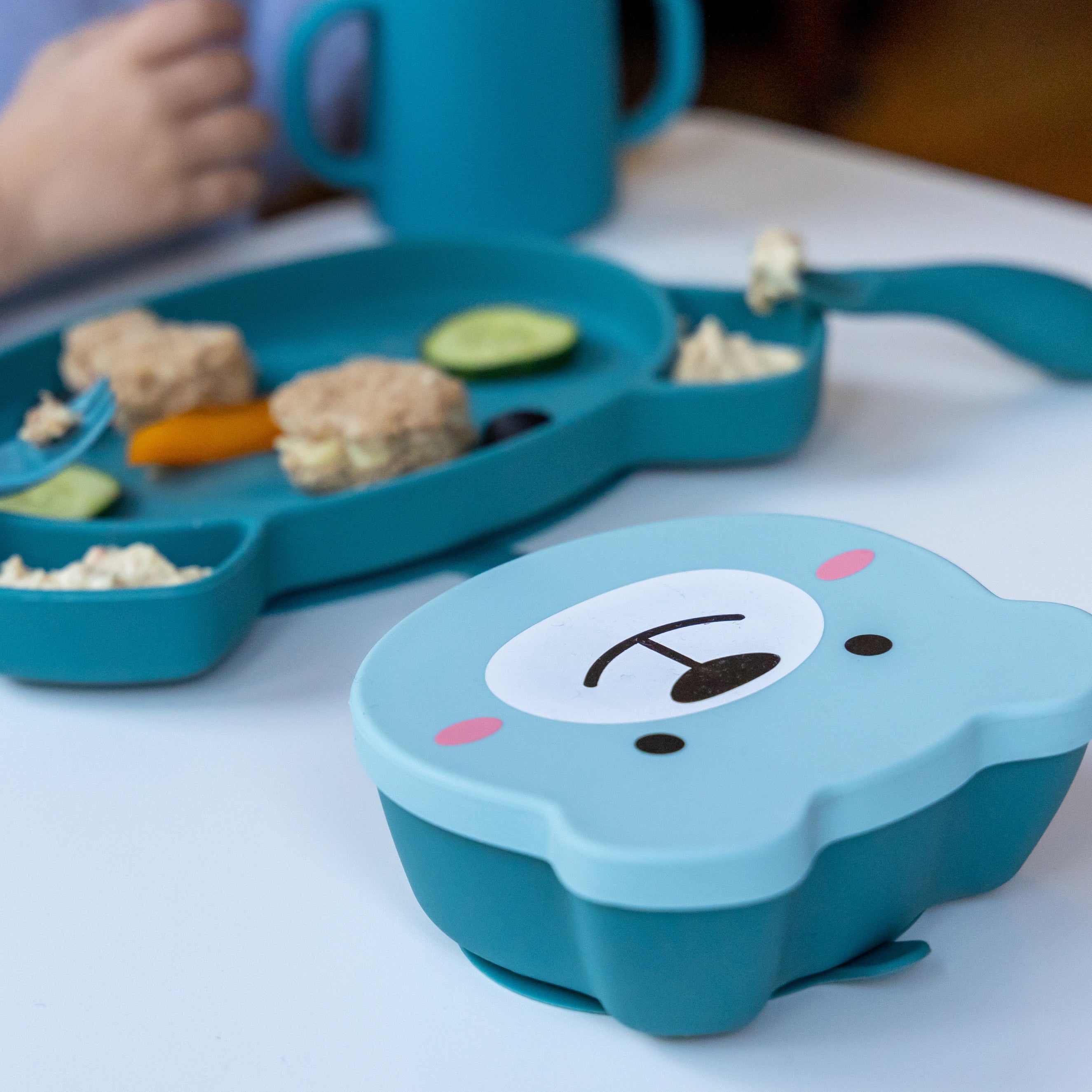 Tum Tum Bowls & Plates set repas bébé bleu en silicone avec ventouses