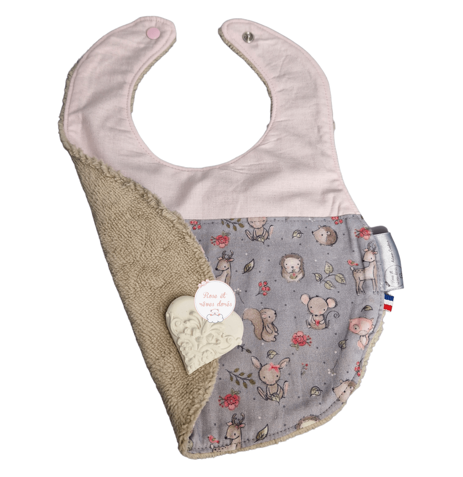 Rose et rêves dorés Bavoirs Bavoir bébé adorables animaux coton bambou