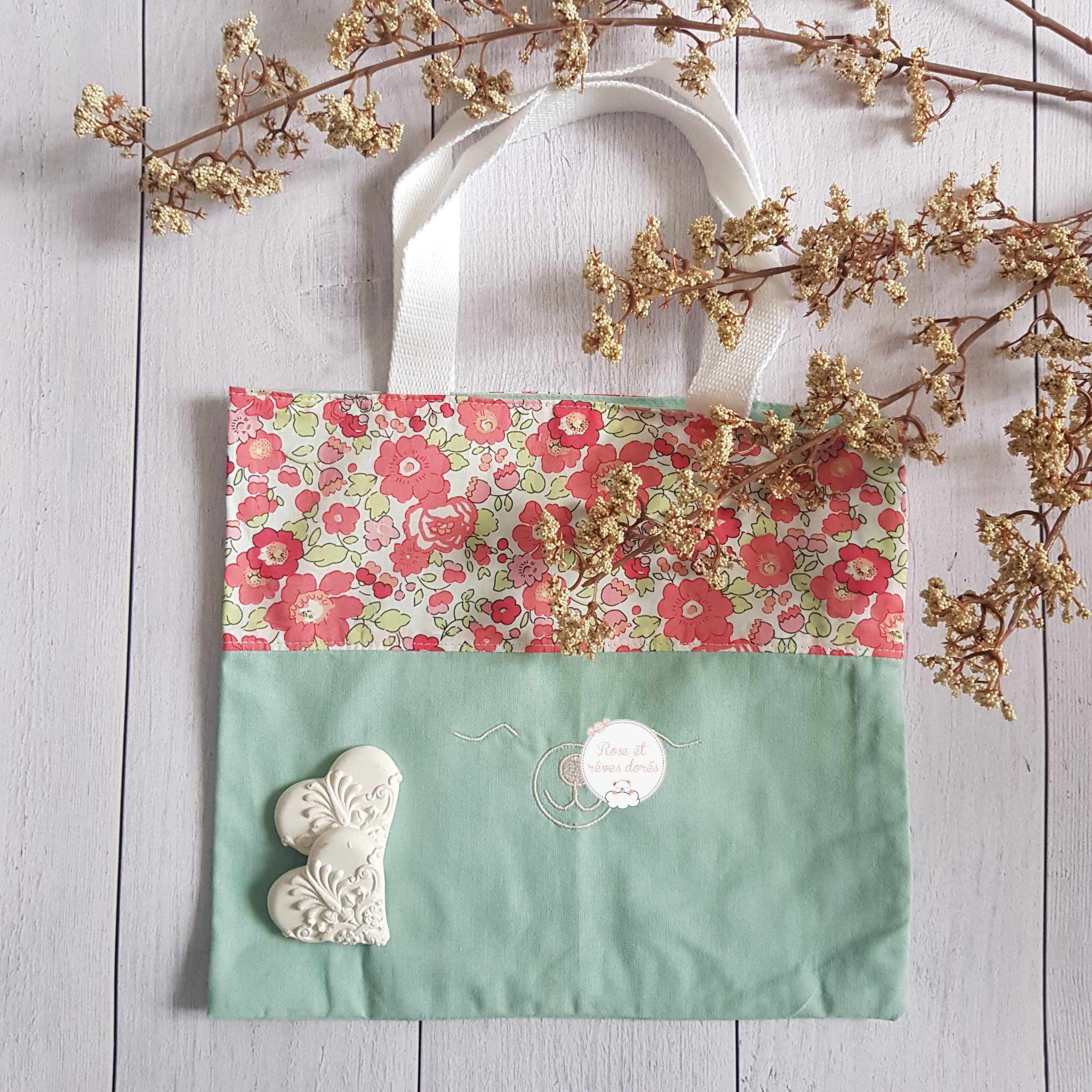 Rose et rêves dorés Créations sur-mesure P’tits tote bags enfants personnalisés sac réversible