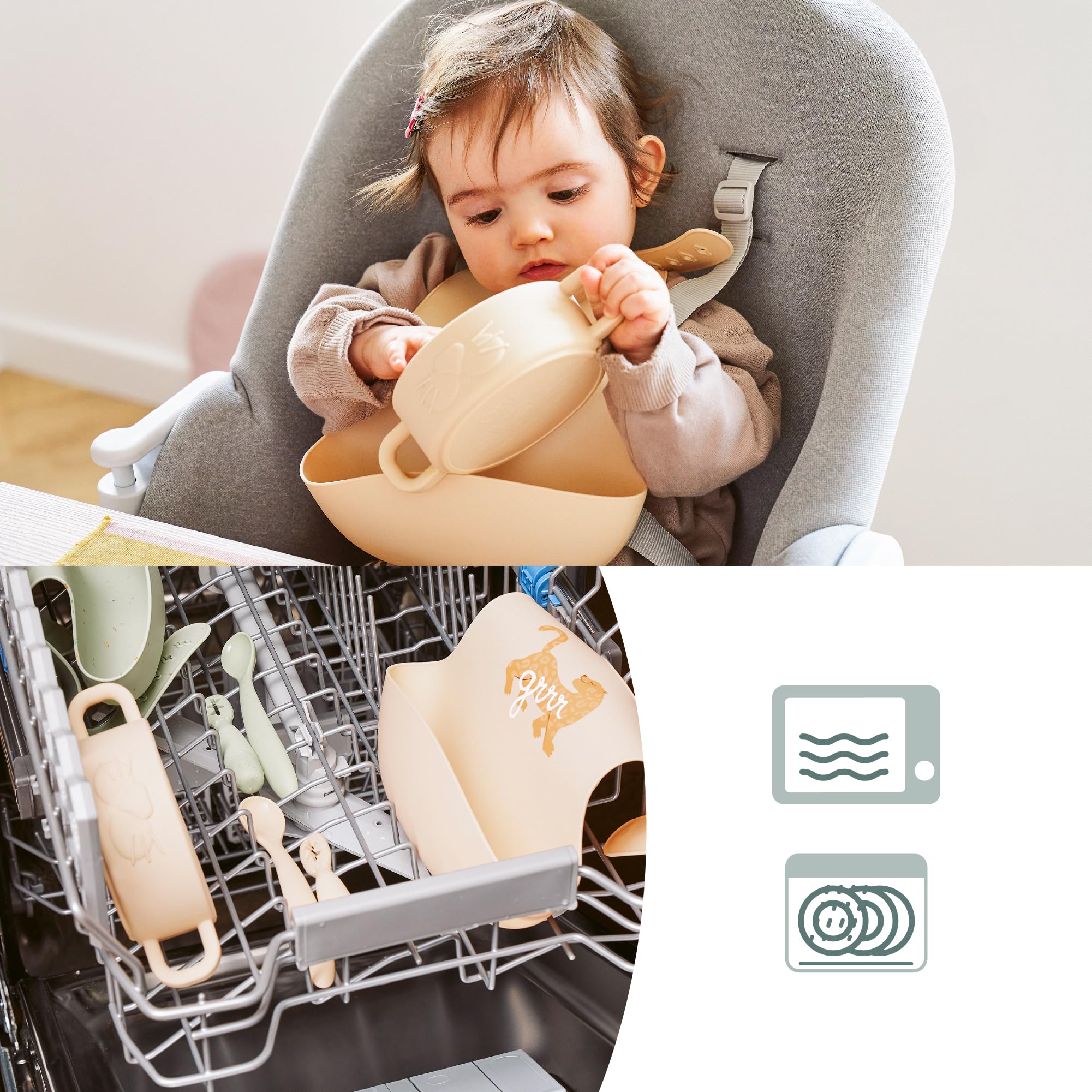 Babymoov coffret premiers repas bébé en silicone Mini Roar beige