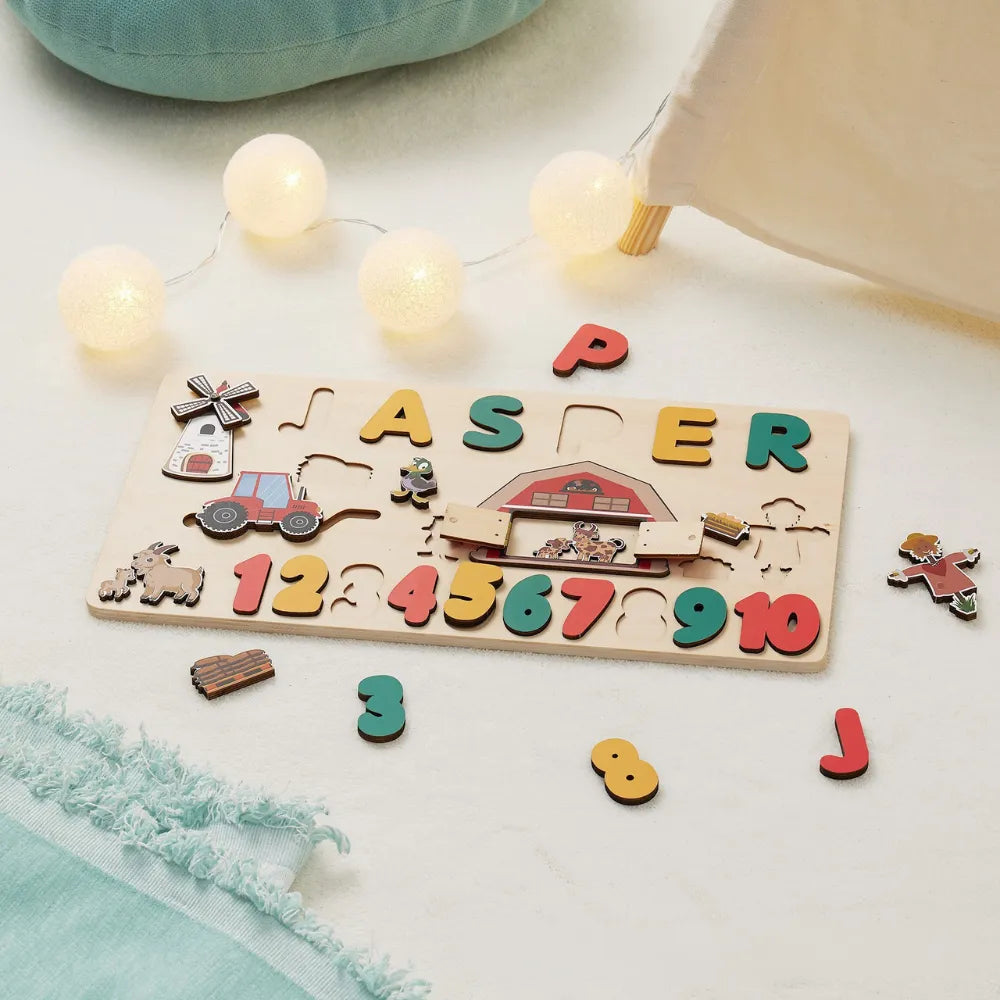 Baby-Crea Puzzle bébé en bois personnalisé thème ferme chiffres 1 à 10